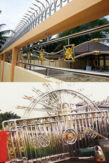 แทนคุณสแตนเลสอัลลอยด์  ประตูแสตนเลส ,ประตูแสตนเลสผสมไม้, ประตูอัลลอยด์, รั้วแสตนเลส, รั้วอัลลอยด์, รั้วแสตนเลสผสมไม้, อลูมิเนียมลายไม้, ประตูรีโมท, เหล็กดัดอิตาลี, ราวบันได ,ราวระเบียงกันตก ,หลังคาโพลีตาร์บอเนต, หลังคาเมลทัลชีท ชุดสนามชุดเก้าอี้อัลลอยด์ 